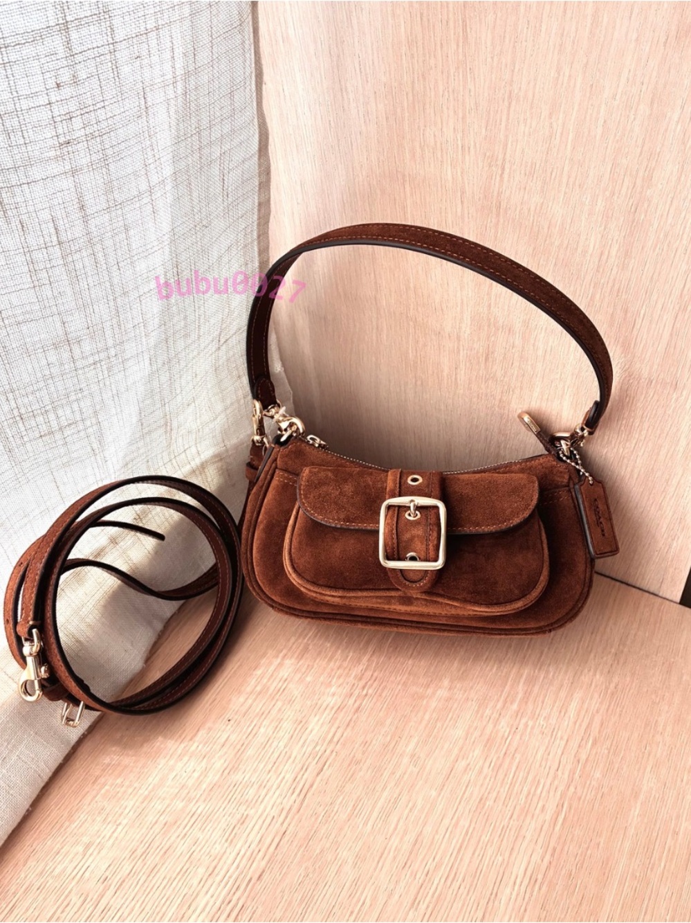 NWT🍁Coach Ashton Mini Shoulder Bag Suede Warm Brown Crossbody CFA50 Y2k Vintage